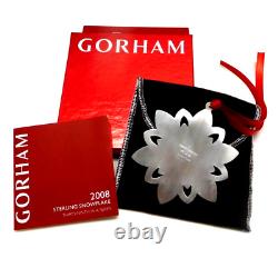 2008 Gorham Sterling Snowflake. 39th Christmas Ornament. Pouch, Box, Red Ribbon