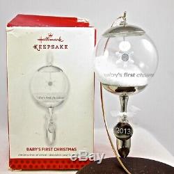 2013 Hallmark Baby's First Christmas Ornament Silver Rattle Snow Globe 1st DB