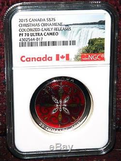 2015 CANADA $25 CHRISTMAS ORNAMENT ENAMELED SILVER COIN WithBOXES NGC PF70 UC ER