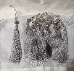 24 Frontgate Medici Silver Crystal Beaded Tassels Christmas Ornament