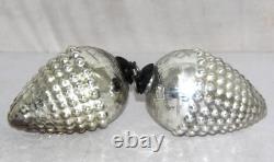 2Pc Vintage Look 6'' Silver Grapes Shape Heavy Glass Kugel Christmas Ornaments