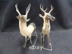 2 German Bimini Mercury Glass Silver Deer Stag Christmas Ornaments CO29