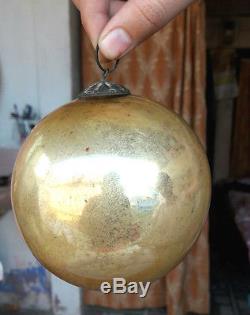 2 Pc Original Old Antique 4'' Golden & Silver Christmas Kugel /Ornament, Germany