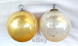 2 Pc Original Old Antique 4'' Golden & Silver Christmas Kugel /Ornament, Germany