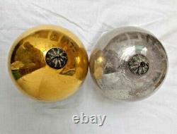 2 Pc Original Vintage Golden & Silver Glass Christmas Kugel / Ornament Germany 3