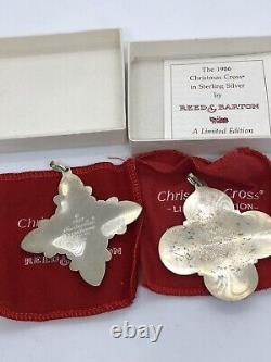 2 Reed & Barton Sterling Silver Christmas Cross Ornament, 1986 1987. In Box