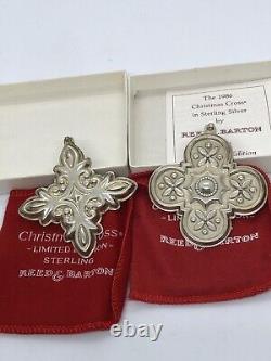 2 Reed & Barton Sterling Silver Christmas Cross Ornament, 1986 1987. In Box