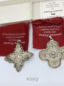 2 Reed & Barton Sterling Silver Christmas Cross Ornament, 1986 1987. In Box