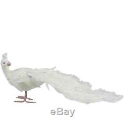 39.5 Winter's Beauty White Peacock Bird with Closed Tail Feathers Christmas