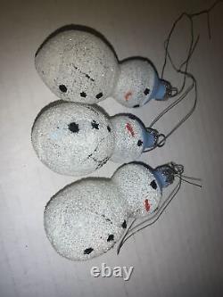 3 Vintage GSequined CHRISTMAS ORNAMENTS Silver Double Bubble Rare Snowman