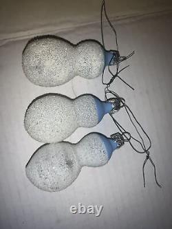 3 Vintage GSequined CHRISTMAS ORNAMENTS Silver Double Bubble Rare Snowman