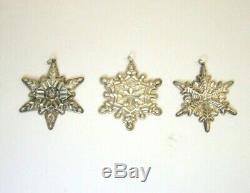 3 Vintage Gorham Sterling Silver 925 Snowflake Christmas Ornament 1970,1971,1972