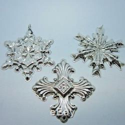 3 x GORHAM Sterling Silver Large Annual Snowflake Christmas Ornaments