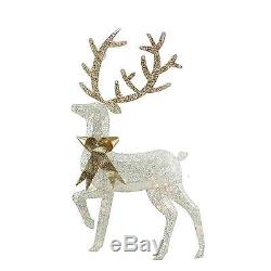 46 Lighted 2-D Silver Glitter Reindeer Christmas Yard Art Decoration