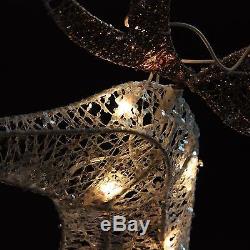 46 Lighted 2-D Silver Glitter Reindeer Christmas Yard Art Decoration