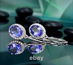 4Ct Oval Cut Blue Tanzanite Lab Created Drop Dangle Earrings14K White Gold Over