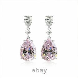 4Ct Pear Created Pink Sapphire Women Drop Earring 14K White Gold Plated Silver