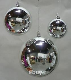4 18in Large Shiny Silver Christmas Ball Ornaments Shatterproof Plastic 450mm