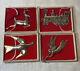 4 Gorham Sterling Silver Christmas Ornaments with Box, Bag Reindeer, Train, Dove+