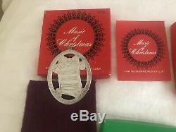 4 Lunt Sterling Silver Christmas Ornaments 1976 77, 78,79 Music of Christmas Mib