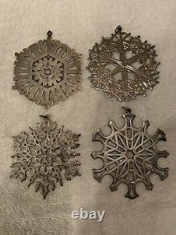 (4) MMA Museum Art 1972-1978 Christmas Silver Ornaments 1 Sterling, 3 Plated