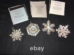 4 Mma Sterling Silver Snowflake Christmas Tree Ornaments 1971 1972 1973 1977