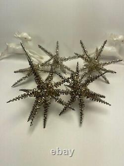 5 Antique Vintage Silver German Wire Wrapped Sputnik Christmas Ornaments