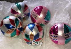 5 Lot Vintage Large 5 Poland Glass Christmas Ornaments Pink Blue Red Silver