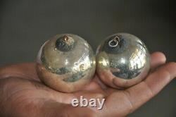 5 Pc Vintage 2'' Silver Glass Original Heavy Kugel/Christmas Ornament, Germany