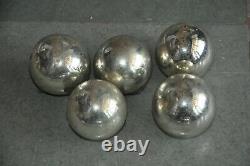 5 Pc Vintage 2'' Silver Glass Original Heavy Kugel/Christmas Ornament, Germany