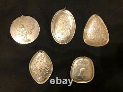 5 Towle 12 Days of Christmas Sterling Silver Medallion Ornaments 1971-1974, 1976
