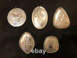 5 Towle 12 Days of Christmas Sterling Silver Medallion Ornaments 1971-1974, 1976