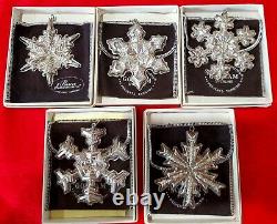 5 Vintage Gorham Sterling Silver Snowflake Ornaments withBoxes and Velvet Pouches