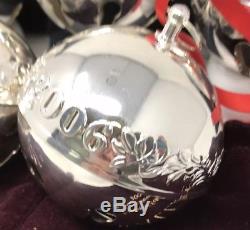 5 Wallace Silver Plated Christmas Sleigh Bells Ornaments 2005-2009 with pouches