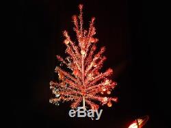 6 Ft Silver Aluminum Christmas Tree 49 Branch w Color Wheel and Glass Ornaments