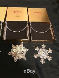 6 GORHAM STERLING SILVER 1995- 2000 CHRISTMAS ORNAMENTS With BOX