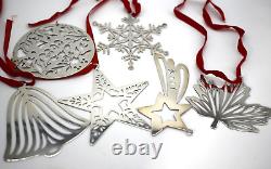 6 Old Tower Sterling Silver Christmas Ornament Set Bell Star Snowflake Ball Leaf