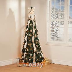 6' Silver & Gold Pull-Up Christmas Tree by Holiday Peak, Pre-Lit and Fully