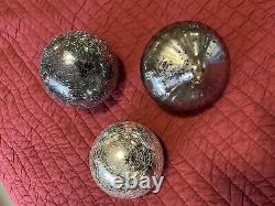 6 Vintage Crackle Glass Kugel Christmas Ornaments and others, Silver