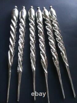 6 Vintage Mercury Glass Silver Icicle Christmas Ornaments Huge 12