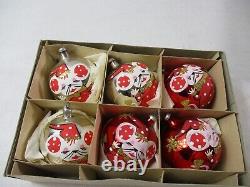 6 Vintage Red Silver Mouse Mice Inarco Italy Christmas glass Ornaments 2.5'
