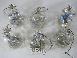 6 Vintage Resl Lenz Blown Glass Silver Foil Spinners Christmas Ornament Germany