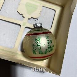6 Vtg SHINY BRITE Silvered Ball Guitar Santa Reindeer Christmas Ornament Box