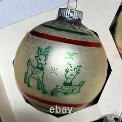 6 Vtg SHINY BRITE Silvered Ball Guitar Santa Reindeer Christmas Ornament Box