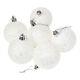 6cm White / Silver Sparkly Glitter Christmas Tree Baubles (Pack of 6)