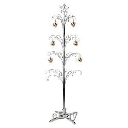 74 Metal Artificial Christmas Ornament Tree Rotating Display Stand Silver Color