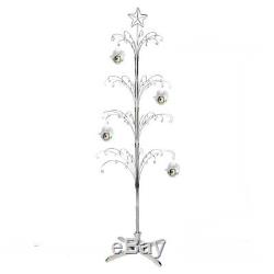 74 Metal Ornament Artificial Christmas Tree Rotating Display Stand Silver Color