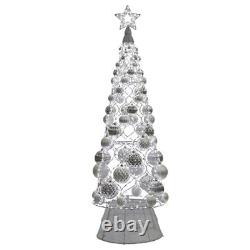 84 Silver Pre Lit Tree With Ornaments Christmas Holiday Outdoor Yard Decoration
