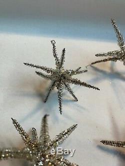 8 Antique Vintage Tinsel Silver Wire 3 Star Christmas Ornaments