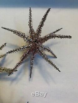 8 Antique Vintage Tinsel Silver Wire 3 Star Christmas Ornaments